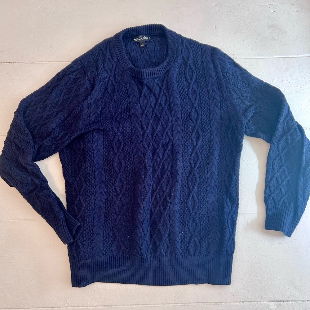 J Crew Mercantile Navy Blue Cable Knit Sweater